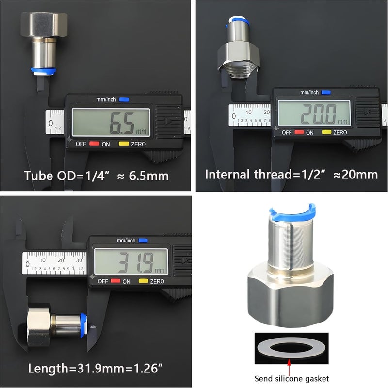AimatRun 1/2" Female Thread to 1/4" Push-to-Connect Tube Stainless Steel (SS) Quick Connector, suitable for reverse osmosis (RO) water purifiers and beverage dispenser fitting adapters. - Image 3
